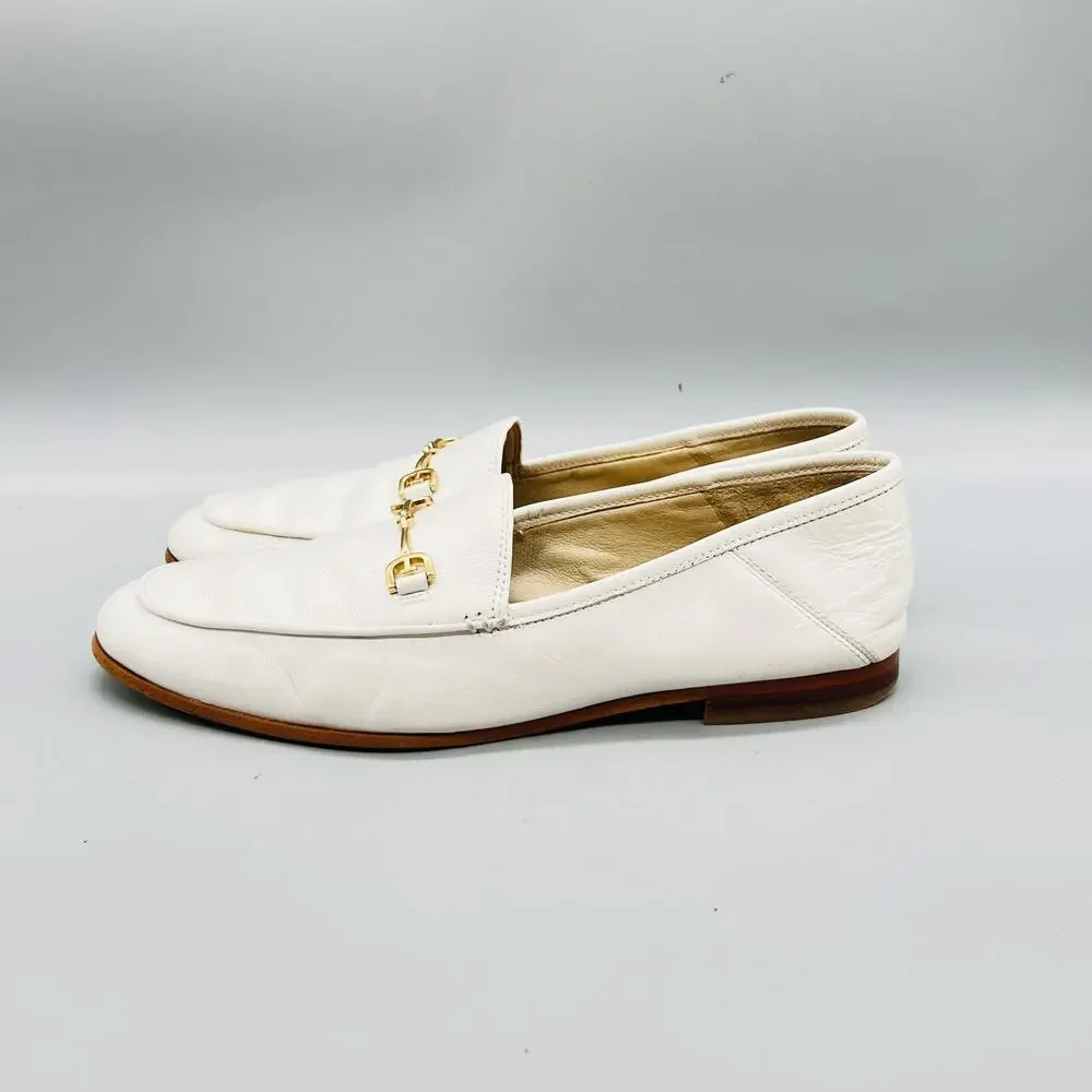 Sam Edelman Shoes Womens 7.5 White Leather Horsebit Loafer Flats Slip On Classic